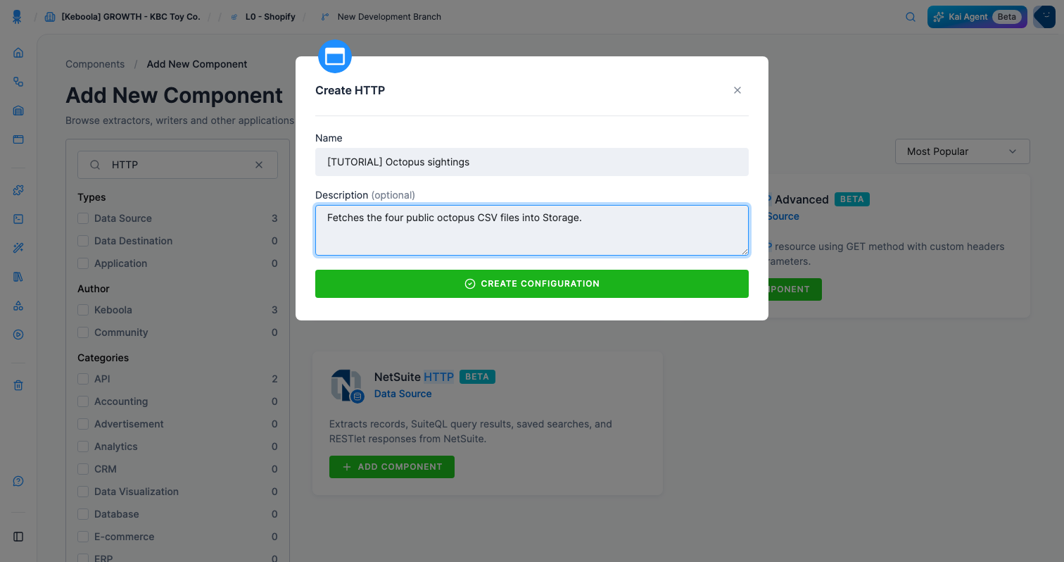 Screenshot - Create the configuration