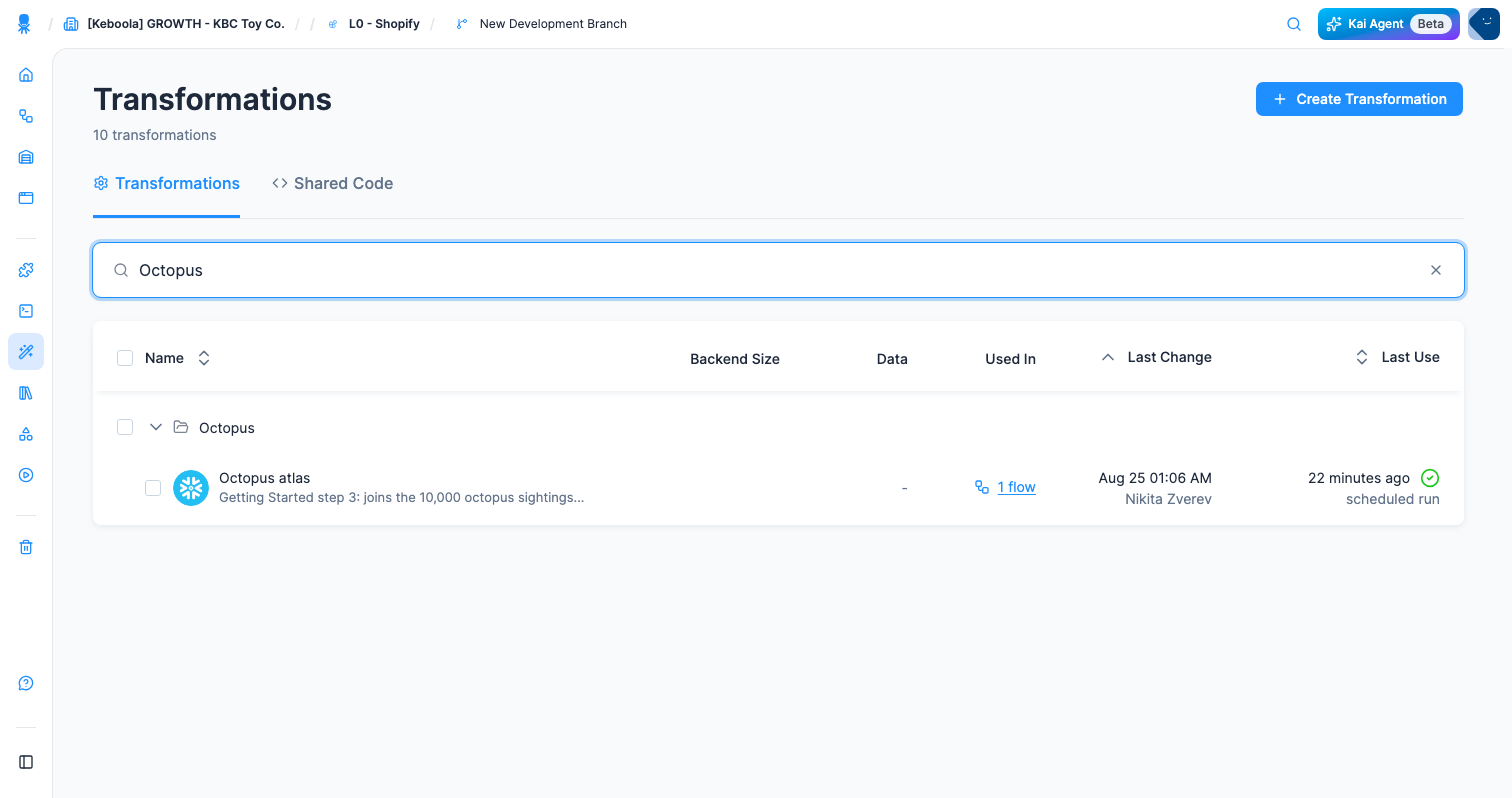 Screenshot - Transformations section