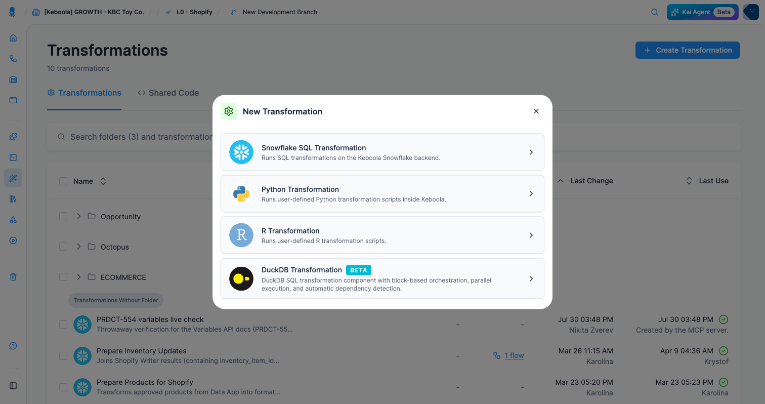 Screenshot - The New Transformation dialog
