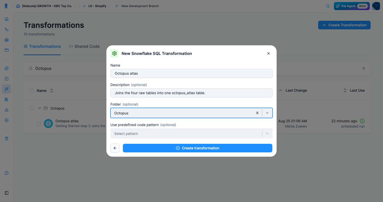 Screenshot - Name the transformation